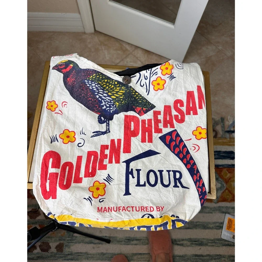 Unbranded Upcycled Feed Sack Hobo‎ Bag Large NWT Golden Pheasant Flour graphic